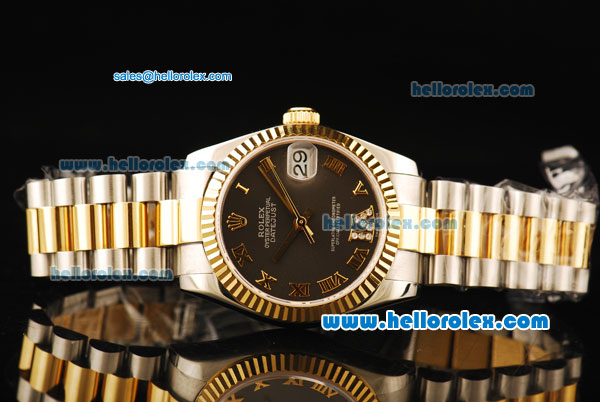 Rolex Datejust Automatic Movement ETA Coating Case with Chocolate Dial and Gold Bezel-Two Tone Strap - Click Image to Close